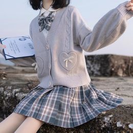 -Conjuntos de ropa Girls Japonés Coreano Escuela Uniforme Punto Cardigan Estudiante Traje Colegio Juvenil Pureza Primavera Otoño Sweet Moda Suéter