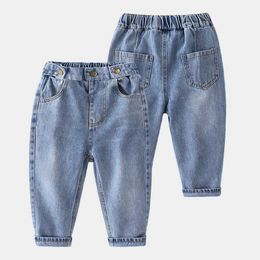 Casual Spring Autumn Kid's Clothing Long Pants Solid Color Denim Jeans Trousers for Baby Boys 2 3 4 5 6 7 8 9 10 Years 210529