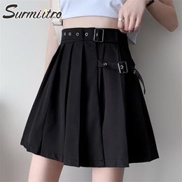 S-5XL Plus Size Spring Summer Women Korean Style Black High Waist Sun School Mini Pleated Skirt Female With Belt 210421