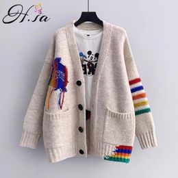 H.SA Women Cardigans Buttons Tassle Knitted Jackets Sweater Vintage Long Sleeve Female Outerwear Chic Tops 210417
