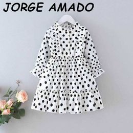 Girls Dress Toddler Girl Fall Clothes Black White Polka Dot Elastic Waist Princess for Kids E20553 210610