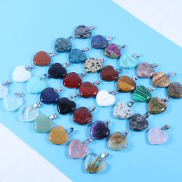 20mm Heart Shape Seven Chakras Stones Charms Pendant Healing Reiki Rose Quartz Crystal for DIY Making Crafts Necklace Jewellery Accessories