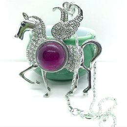 rhinestone crystal horse mood necklace pendant hollow sweater chain female creative gift
