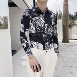 Floral Print Mens Shirts Long Sleeve Casual Slim Fit Dress Shirt Camisa Masculina Men Streetwear Night Club Party Hawaiian Shirt 210527