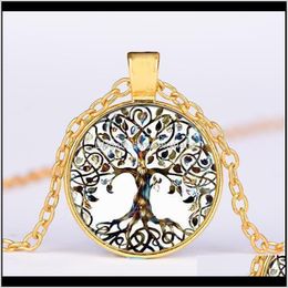 Rock Quartz Tree Of Life Crystal Round Small Pendant Necklace Colours Women Sweater Chain Jewellery Gifts Drop Qylwcl Uoat8 7I0Cz