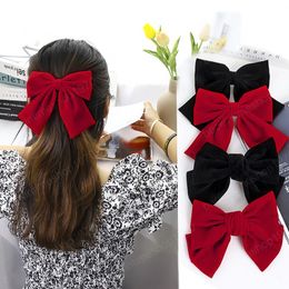 Solid Colour Big Barrette Bow Velvet Hairpins For Girls Woman Popular Hairclip Retro Two-layer Satin Hairgrip Hair Accessories