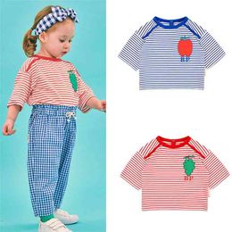 Toddler Boys and Girls Summer Spring Clothes Striped T Shirt Lovely Look Little Kids Loose T-Shirt Cotton Tops 210619