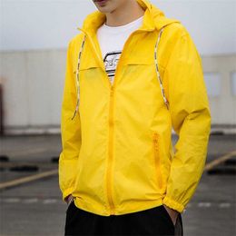 Summer Thin Jacket Men Hooded Quick-drying Sunscreen Coat Male Lightweight Fabrics Outdoor Windbreaker Travel Clothing White 5XL 211217