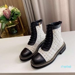 designer women boots cowhide patchwork lace-up zipper ankle martin lady winter shoes boots size