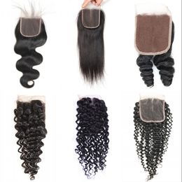 Brazilian Human Hair Closure Body Deep Wave Straight Kinky Curly Lace Closures with Baby Hair Natural Colour Middle Free Three Part