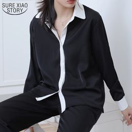 Autumn Lapel Singel Breasted Chiffon Blouse Professional Long Sleeve Women's Cardigan Splice Bottoming Shirts Blusas Mujer 11346 210508