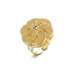 Women African Jewelry Ethiopian Band Rings Gold Color Wedding Bigger Openable Exaggerated Ring