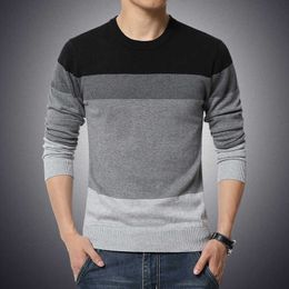 Autumn Casual Men's Sweater O-Neck Striped Slim Fit Knittwear Mens Sweaters Pullovers Pullover Men Pull Homme M-3XL 210909