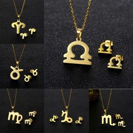 Stainless Steel 12 Constellations Necklace Minimalist Gold Zodiac Sign Pendant Fashion Personality Collar Necklace Set