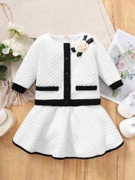 Baby Contrast Trim Stereo Flower Quilted Jacket & Skirt SHE