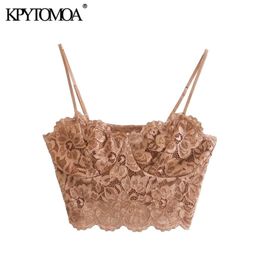 KPYTOMOA Women Sexy Fashion Lace Bralette Cropped Tank Top Vintage Backless Adjustable Thin Strap Female Camis Chic Tops 210407