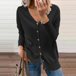 Women's Jackets Buttonsolid V-neck Long Sleeve Sweater Ladies Fashion Loose Blouse Cardigans Outerwear
