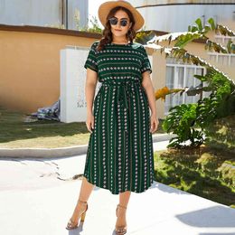 Jastie 3XL-6XL Plus Size Dress Middle East Arab Summer Women Chiffon Dresses Chic Printed Midi Dress Oversize Casual Dresses 210419