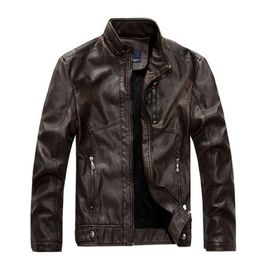 Men's Fur & Faux Winter Motorcycle Jacket Male Leather Stand Collar Casual Fleece PU Biker Men Bomber Coats BF8866