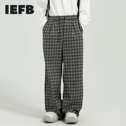 IEFB Men's Wear Korean Loose Casual Pants Vintage Black White Plaid Pattern Wide Leg Straight Trousers For Male 9Y5971 210524