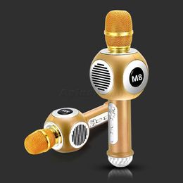 Wireless Karaoke Microphone M8 With LED Light Built-in Bluetooth Speaker Portable Handheld Phone Karaoke Microphone With Retail Box New