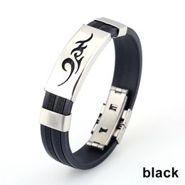 Charm Bracelets Ly 1 Pcs Flame Pattern Steel Decor Silicone Bracelet Men Jewellery Basketball Wristband