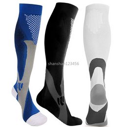 Protect Compression Knee High Socks Outdoor Sport Football Running Nursing Marathon Stockings for Women Men White Black Blue