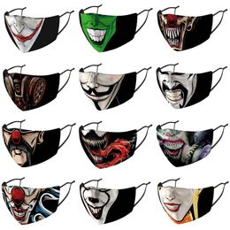 designer face mask adult Clown skull printing masks men women black dustproof and haze replaceable PM2.5 Philtre mouth facemask