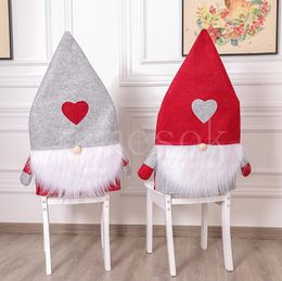 Christmas Chair Back Cover Non-Woven Fabric Heart Shape Seat Slipcovers Nordic Forester Xmas Covers Table Decor Festival Supplies DD442