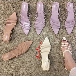Pointed toe narrow band sandals women solid flat med high kitten heels gladiator sandalias fairy style open toe slippers zapatos Y0721