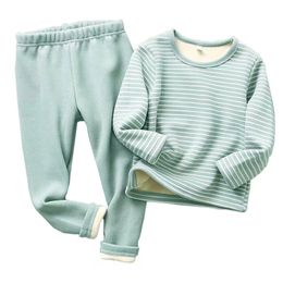 Winter Kids Pyjamas Sets Warm Pyjamas for Autumn Toddler Boys Thicken Girls Sleepwear Flannel Baby Thermal Underwear Suits 211109