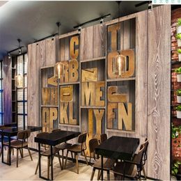 Custom 3d wallpaper living style wallpaper Vintage wooden grid woodcut letters 3d background wall