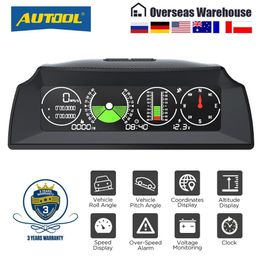 AUTOOL X90 GPS/OBD2 Speed PMH KMH Slope Meter Inclinometer Car Compass HUD Pitch Tilt Angle Protractor Clock Latitude Longitude