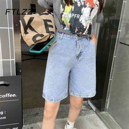 Wide-leg Blue Denim Shorts Women Summer Retro Baggy High Waisted Black Jeans Woman Streetwear Casual Pants 210525