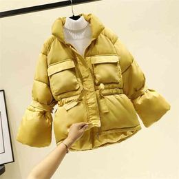 Women winter jackets parkas Fashion Thick warm Lantern sleeve tops jackets Slim solid sweet jackets for female 210916