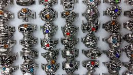 fashion vintage alloy skull ring with color box mix design 100pcs