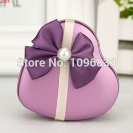 Heart Shape Gift Candy Box Purple Pink Red Color Bonbonniere with Bowknot, Emptry Tin Can Metal Case, 40pcs/Lotjars