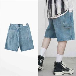 Summer INS Five Point Sport Sanding Jean Shorts Men Brand Short Pants Hip Hop High Street Oversize Wash Retro Men's 210716