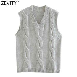 Women Fashion V Neck Twist Knitting Sweater Female Chic Sleeveless Vest Leisure Pullovers Casual Streetwear Tops S581 210420