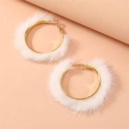 Hoop & Huggie Big-name Korea Plush Large Circle Ear Exaggerated Girl Heart Charming Earrings For Women Sweet Fashion Jewelry