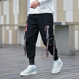 Japanese Streetwear Pants Fashion Black Cargo Stripe Drawstring Hip Hop Sweatpants Skinny Casual Joggers Men 2021 Men's