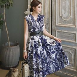 Arrival Runway Summer High Quality Luxury Korean Women's Brand Elegant Vintage Clothing Printing Dress With Belt Vestidos 210529