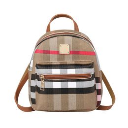 Fashion Plaid Mini Backpack Women's Schoolbag 2021 Female Rucksacks Small Book Bag Classic Back Shoulder Mochila Zipper PU Solid Style