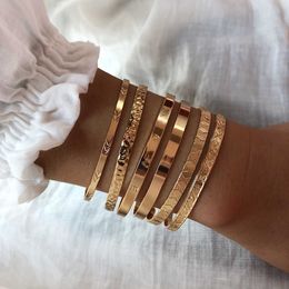 Women Fashion Chunky Gold Plated Cuff Bracelet & Bangle Sets Jewelry 6pcs/2pcs/set Gold Geometric Bangles Q0719