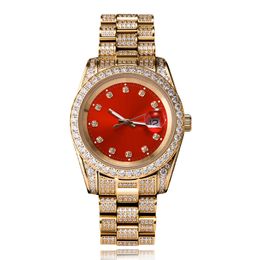 Mens Bling Watch Stainless Steel Gold Plated Full Diamond CZ Quartz Watches Mens Hiphop Watch Wrist Jewelry Gift