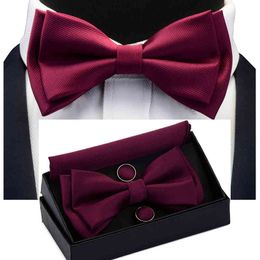 -Cravatta in solido TIPA Dimensione diversa su e giù per uomo Pianura da uomo Bowtie Gemelli Gemelli Confezione regalo Set per uomo Matrimonio moda cravatte