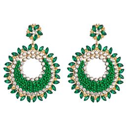 Women Luxury Drop Crystal Earrings Colorful Round Big Steampunk Design Pendant Rhinestone Dangler Statement Earrings Jewelry Gif