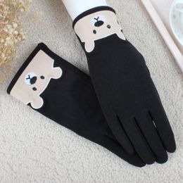 Driving Gloves Thin Cashmere Elastic Force Mittens Female Winter Cute Cartoon Bear Touch Screen Student Cycling Warm E751