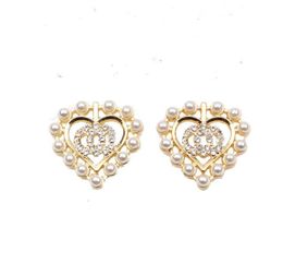 18K Gold Plated Dangle 925 Silver Luxury Brand Designers Letters Stud Geometric Women Round Crystal Rhinestone Pearl Earring Chandelier Wedding Party Jewerlry