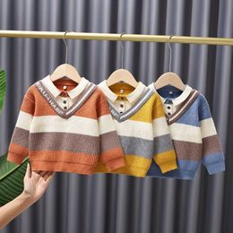 toddler pullover UK - Pullover Toddler Boys Girls Clothes Autumn Winter Warm Top Stripe Sweater Knitted Gentleman Knitwear Children's Clothing 2 3 4-6